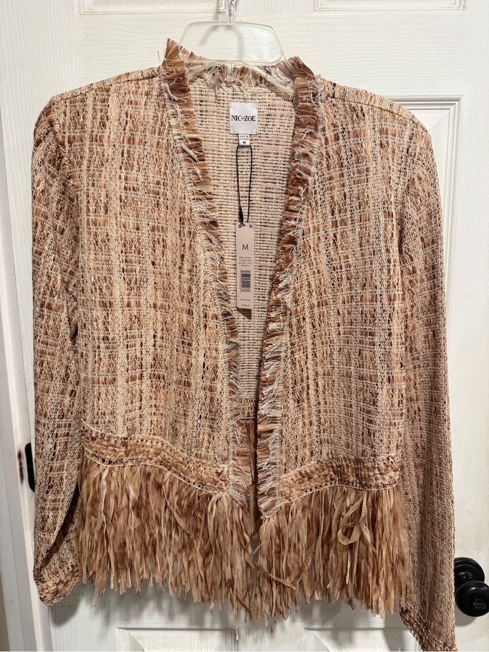 Nic+Zoe Beige Fringe Open-Front Jacket